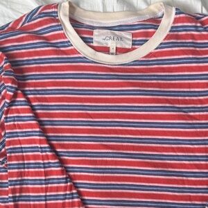 THE GREAT. Multicolor 3/4 Sleeve ringer Striped Tee